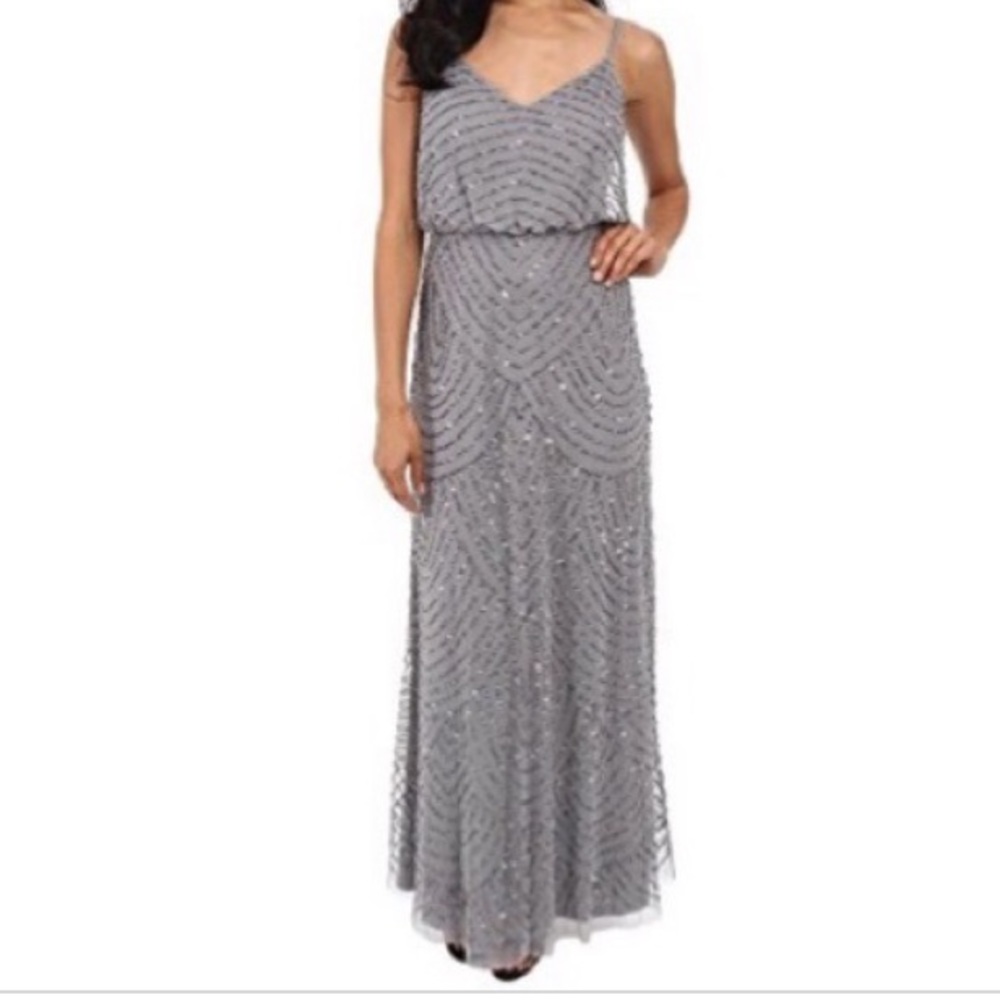 Slate blue bridesmaids dress.
